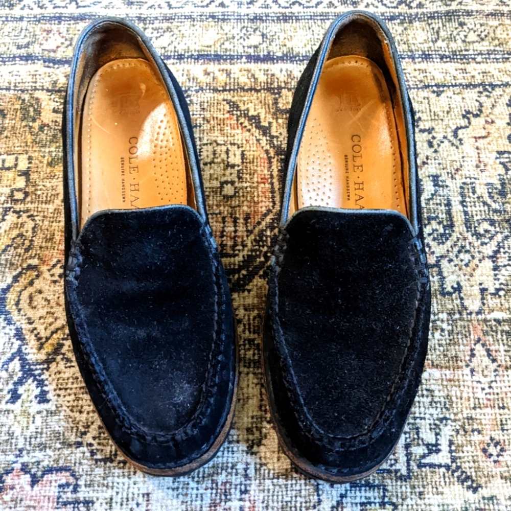 Cole Haan Vintage Black Suede Lug Sole Loafers